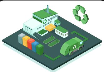 Illustration of a recycling plant and collection truck
