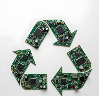 Recycling symbol made of circuit boards